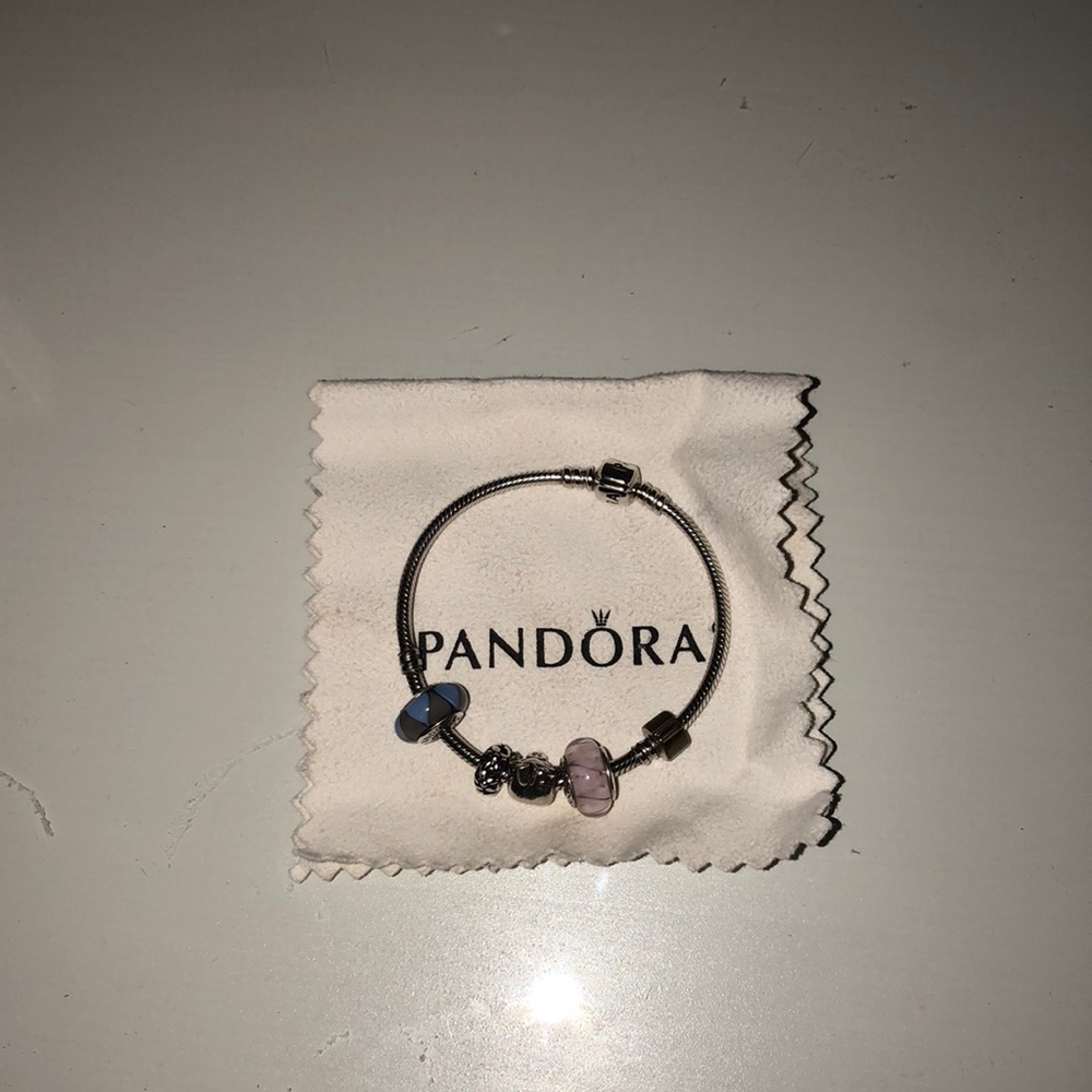real pandora bracelet with 4 real pandora charms